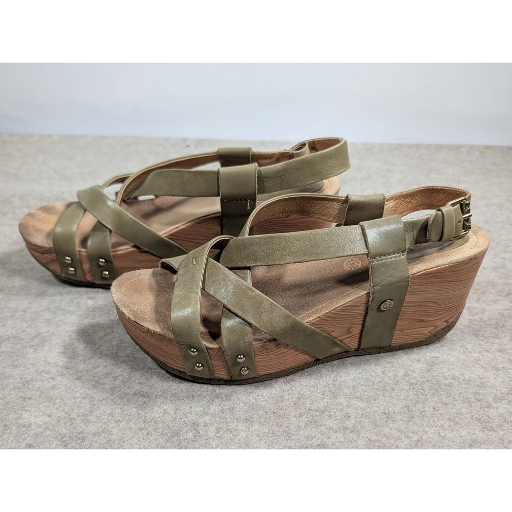 Bussola Formentera Aloe Green Leather Cross Strap Wedge Sandal Women 40 US 9-9.5